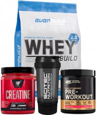 PROMO STACK EVERBUILD Whey Build + Creatne + Pre Workout + Shaker